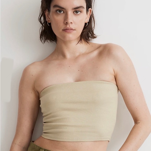 Madewell Tops - Madewell Ribbed Strapless Crop Top in Beige